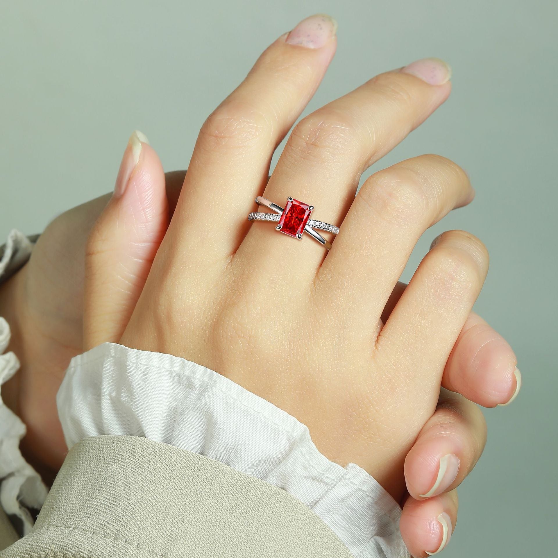 925 Silver Flame Ice Square Gem Ring
