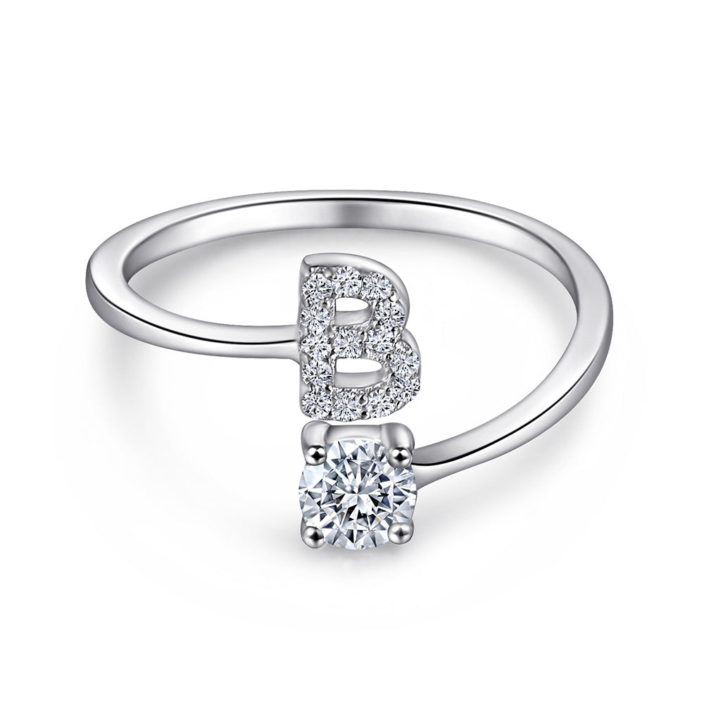 925 Silver Adjustable Letter Ring