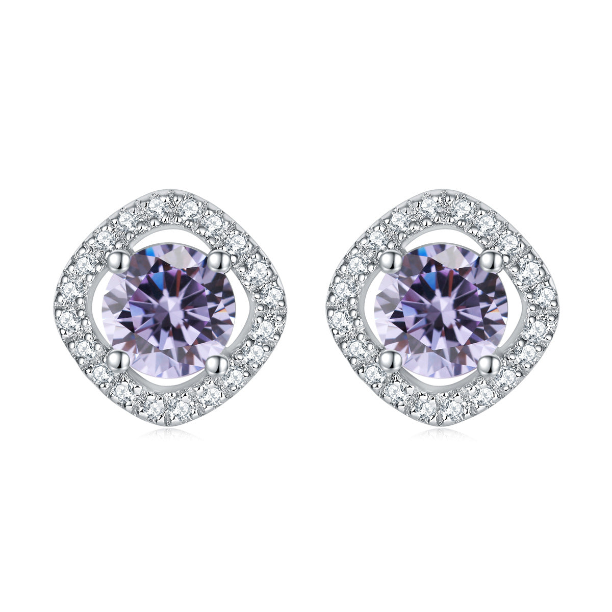 925 Silver Square Halo Earrings