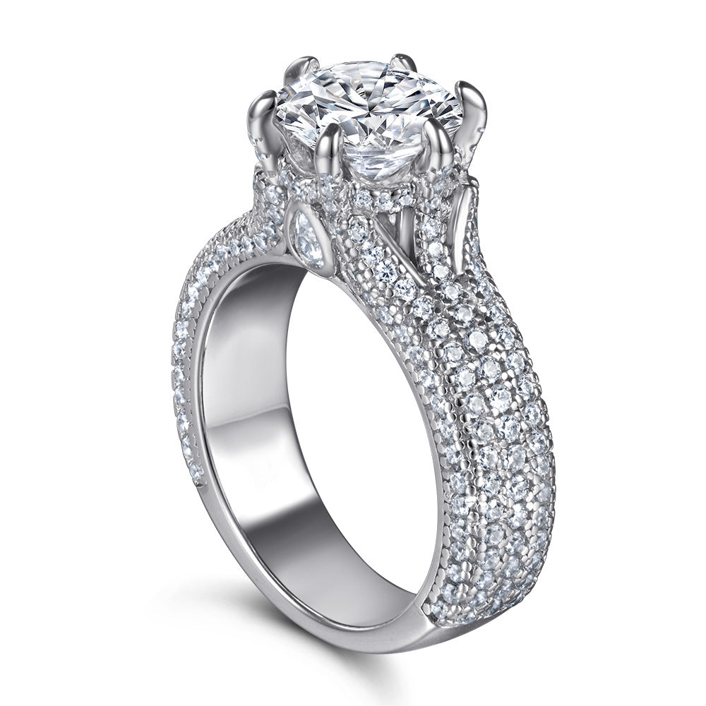 925 Silver 2ct Six-Prong Micro-Pavé Ring