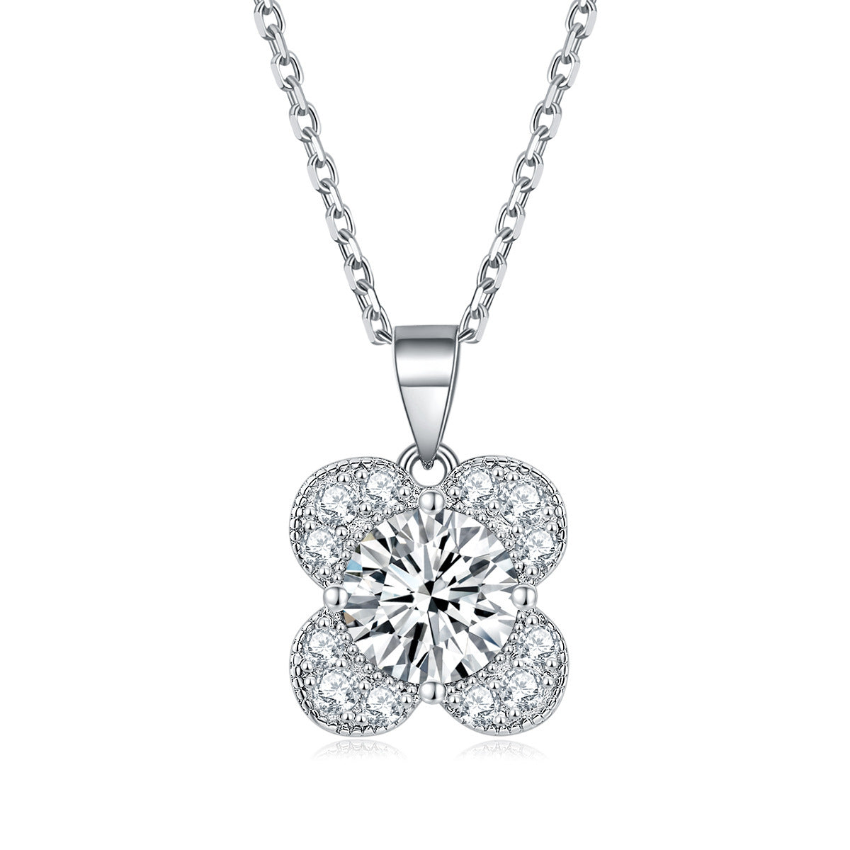 S925 Silver Floral Gemstone Four-Leaf Clover Necklace