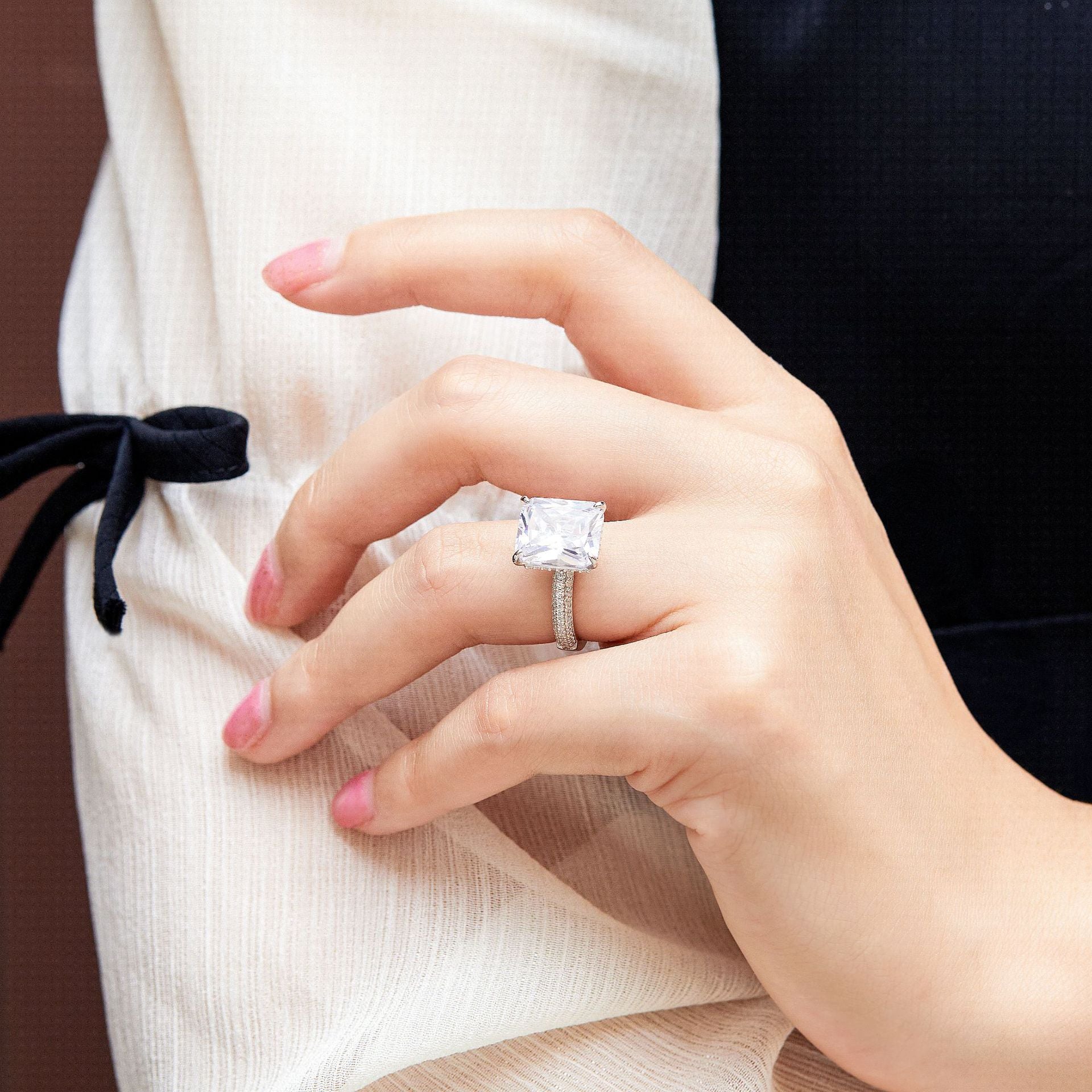 925 Silver Rectangle Engagement Ring