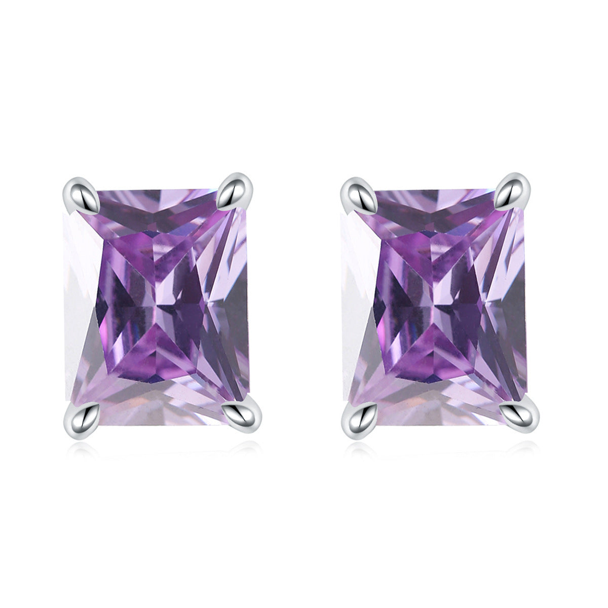 925 Silver Rectangle Birthstone Earrings