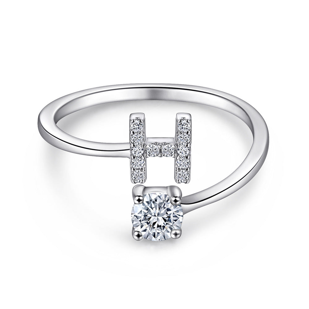 925 Silver Adjustable Letter Ring