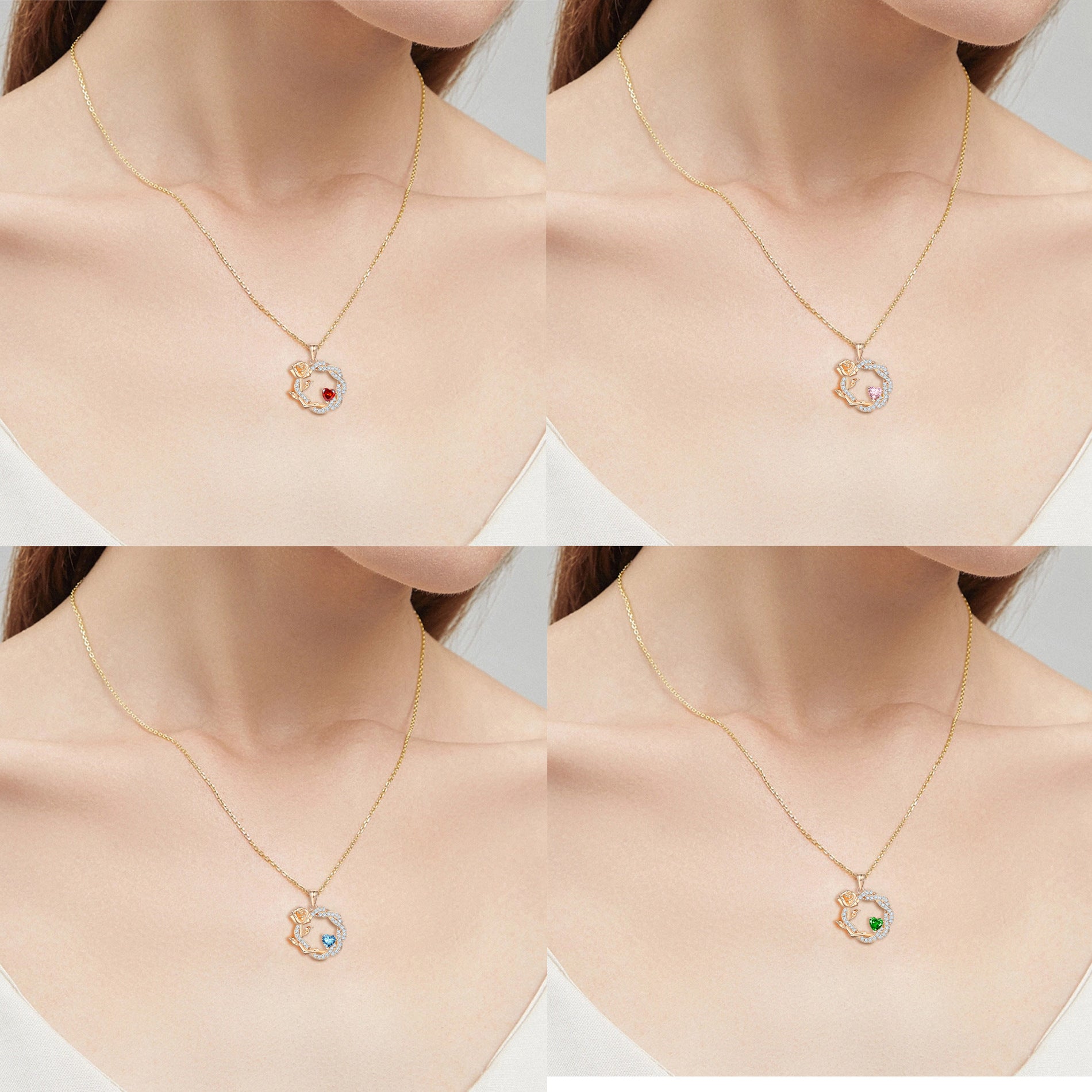 S925 Silver Rose Gemstone Pendant Necklace
