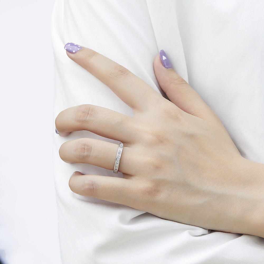 925 Silver T-Bar Ring - Full Circle CZ Band
