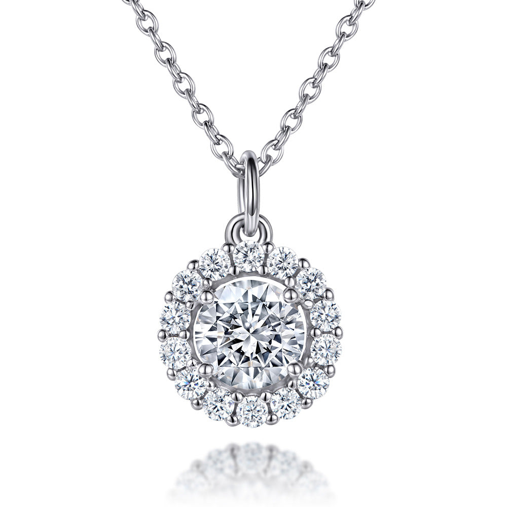 S925 Silver Cross Key Heart Zircon Pendant Necklace