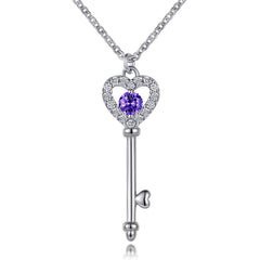 S925 Silver Birthstone Key Necklace