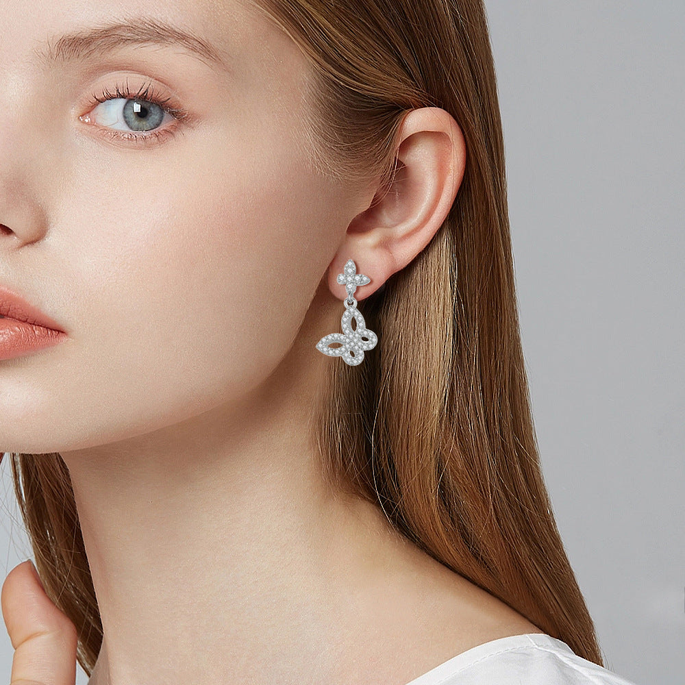 S925 Silver Butterfly Dangle Earrings