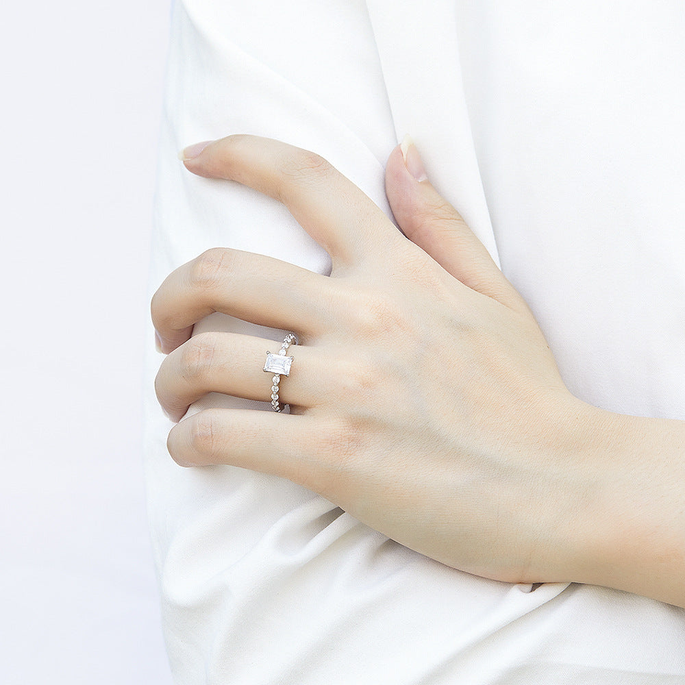 925 Silver Full Pavé Square Ring