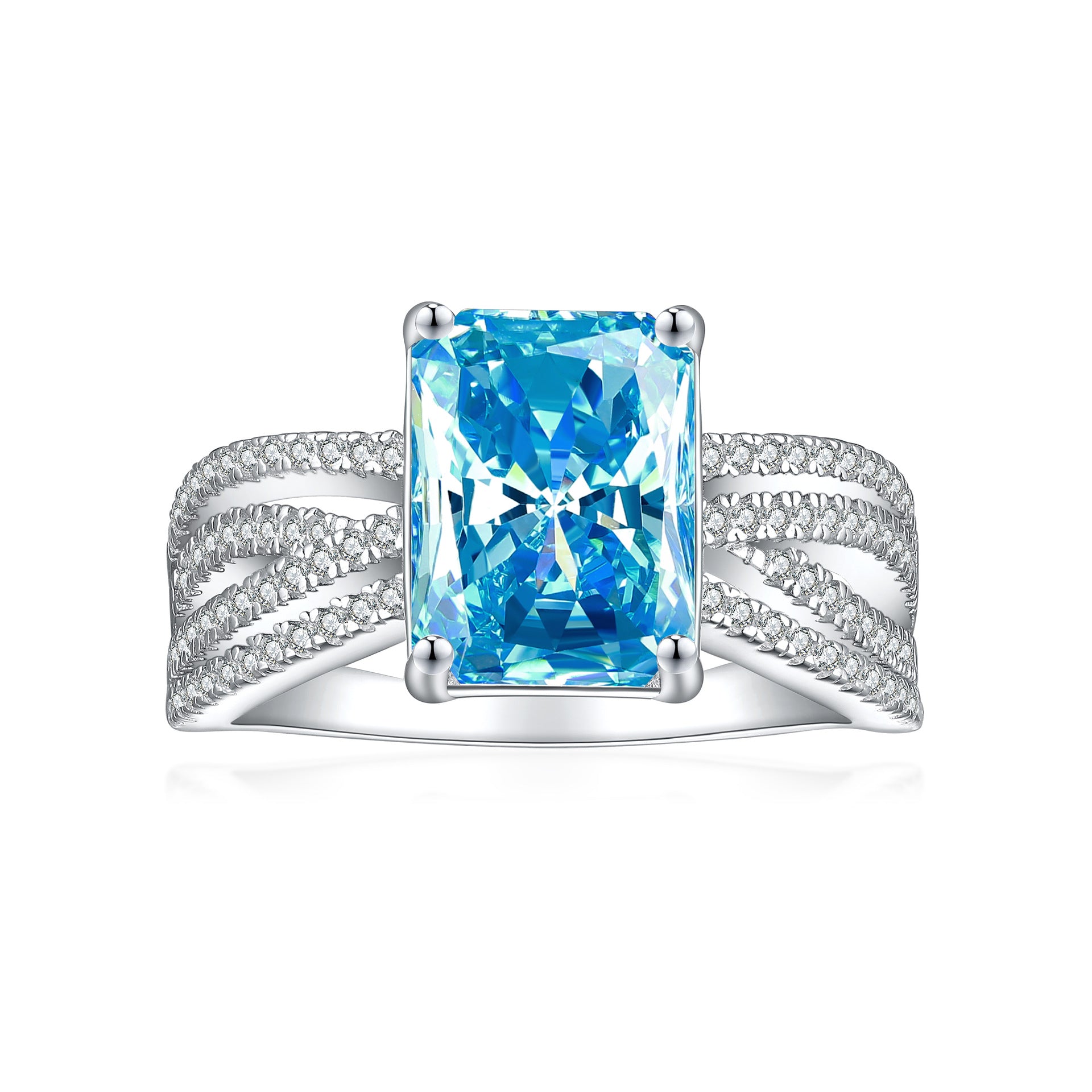925 Silver 4ct Square Flame Ice Ring