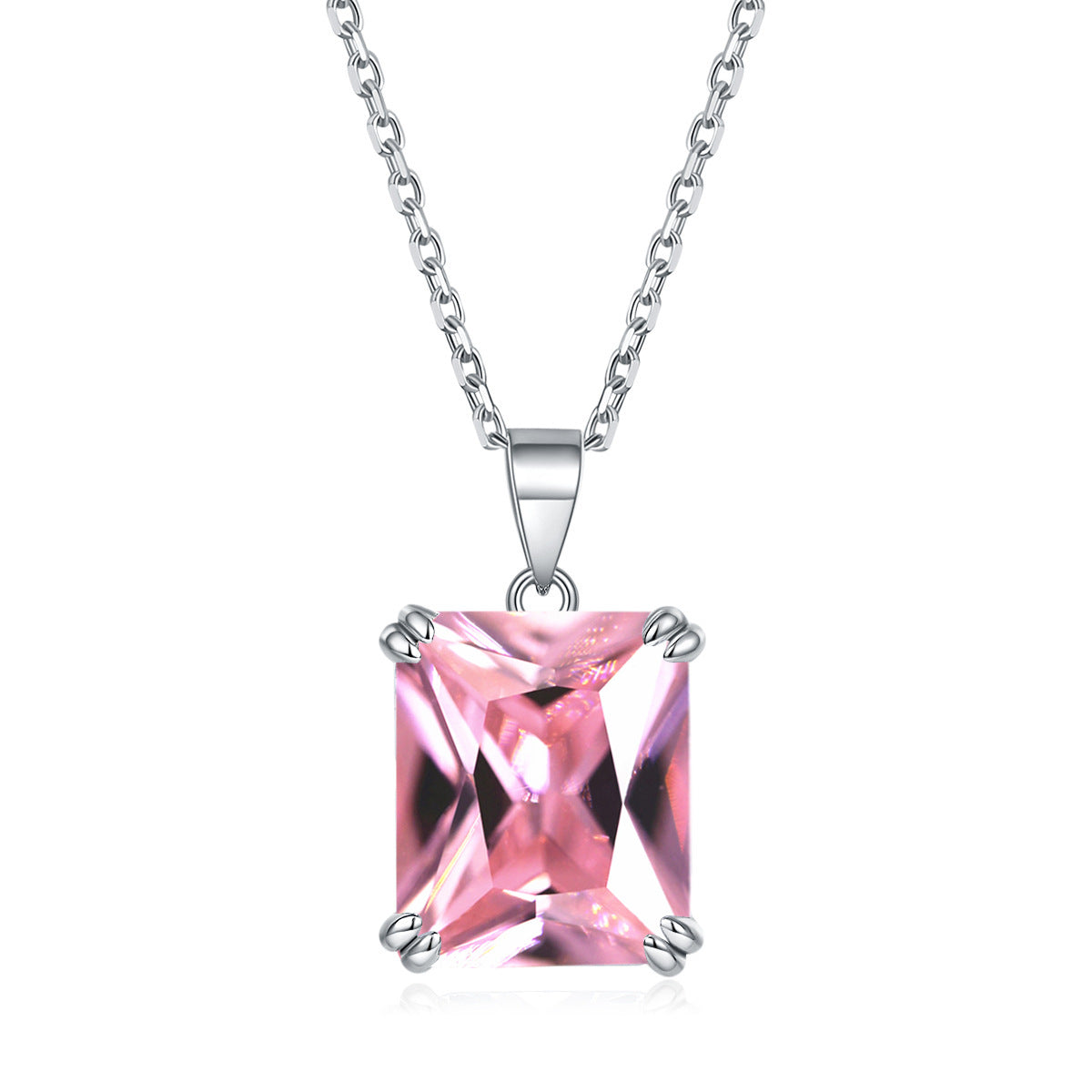 S925 Silver Rectangular Zircon Necklace