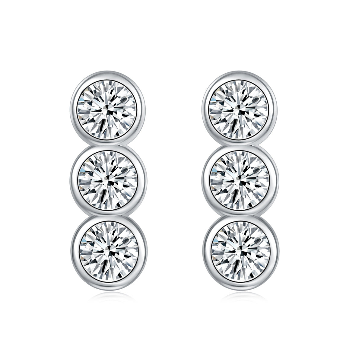 925 Silver Three Stone Bar Earrings