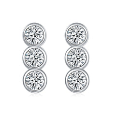 925 Silver Three Stone Bar Earrings