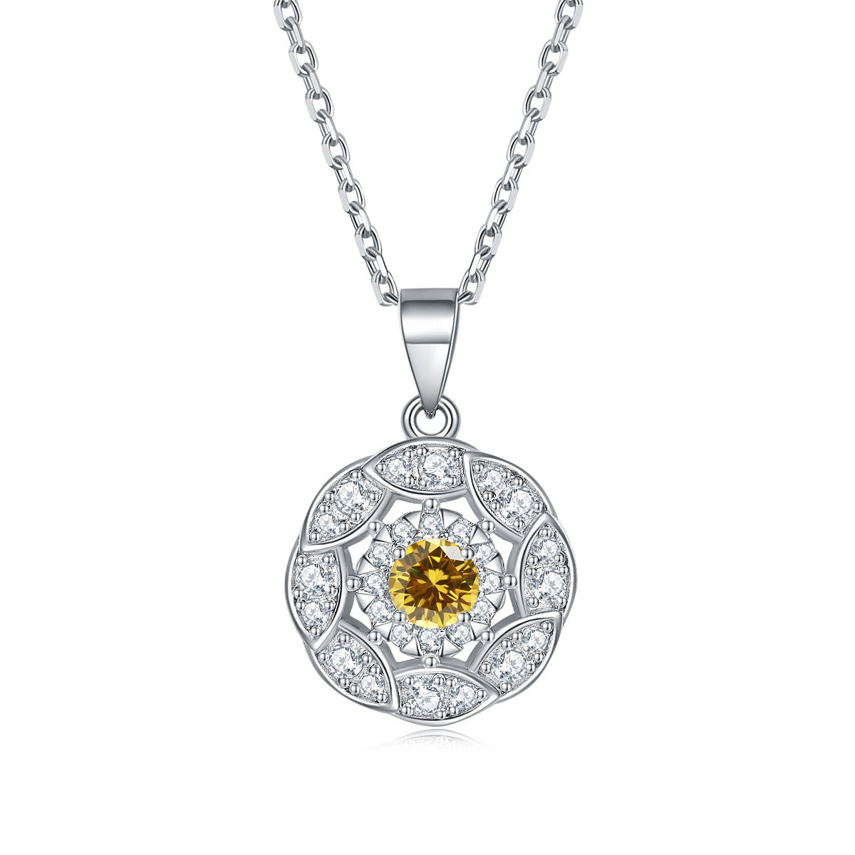 S925 Silver Peridot Zircon Solitaire Pendant Necklace