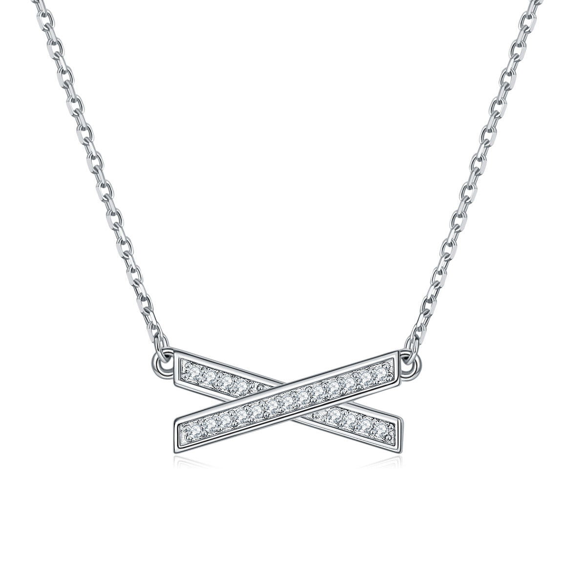 S925 Silver Cross Key Heart Zircon Pendant Necklace