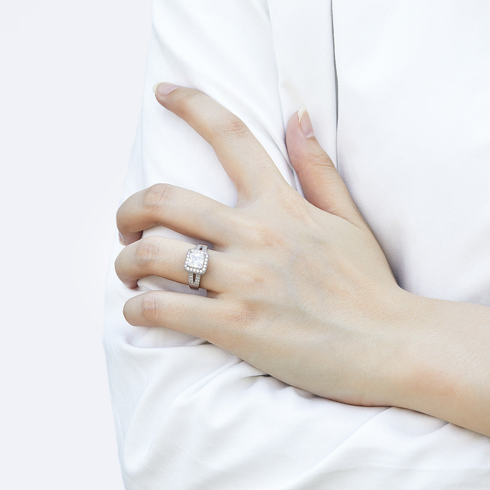 S925 Double Layer Square CZ Ring - Trendy Pinky Ring