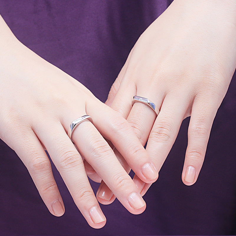 S925 Ti Amo Couple Rings - Adjustable Silver Bands