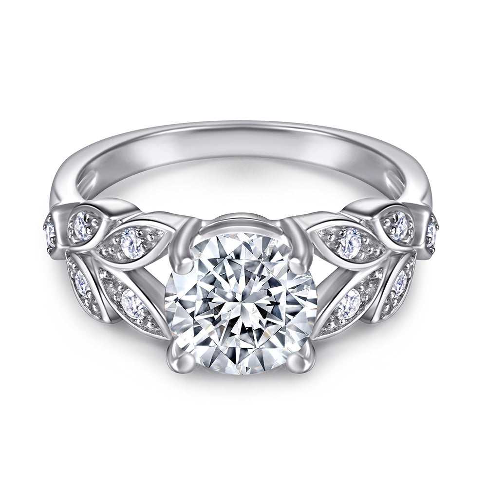 Vintage Leaf Design Zircon Ring