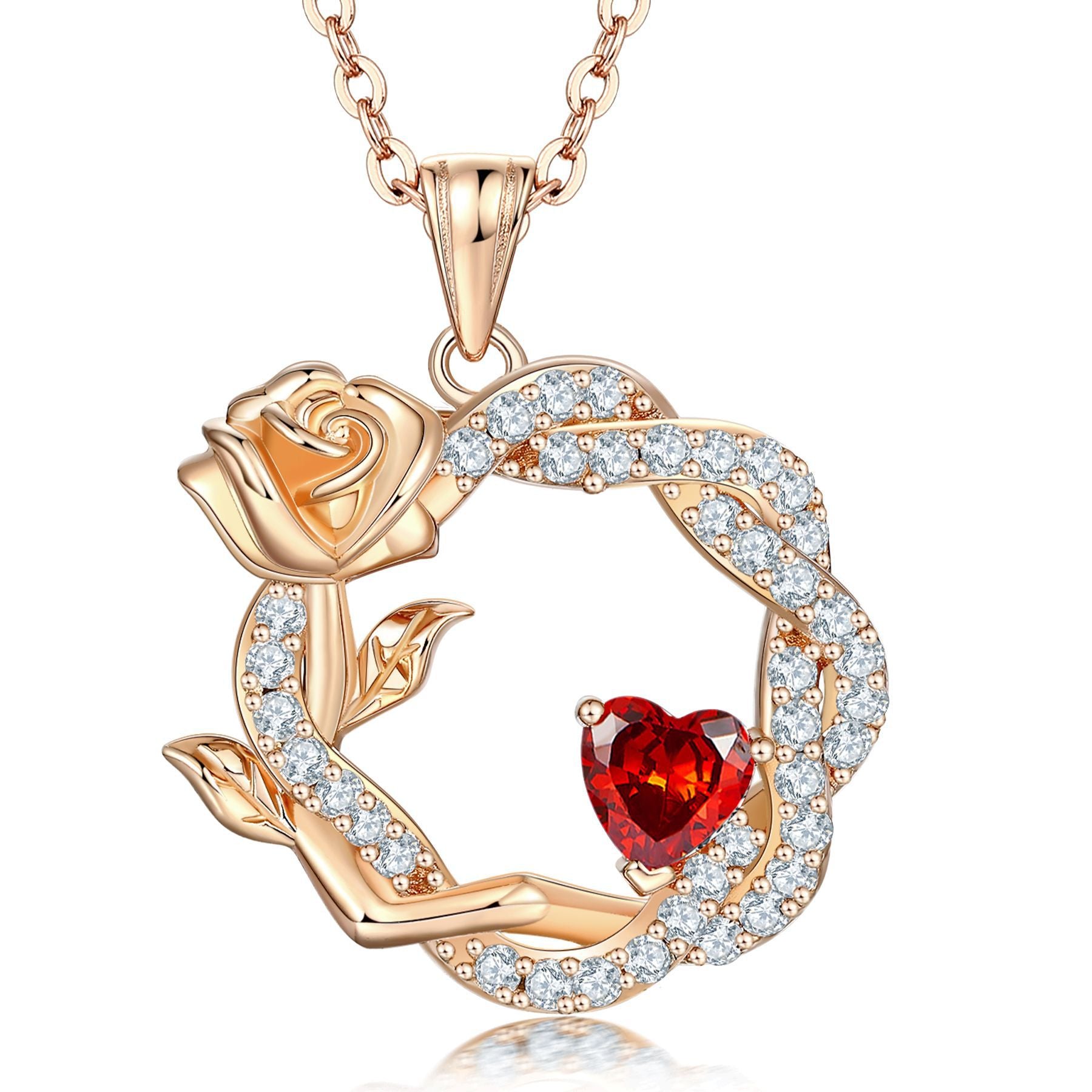 S925 Silver Rose Gemstone Pendant Necklace