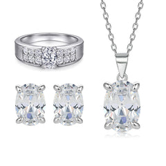 925 Silver Earrings Unique Ring Egg Zircon Necklace