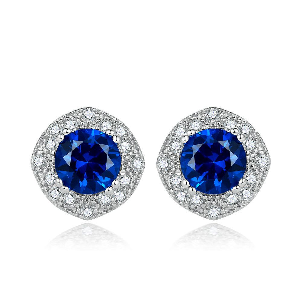 925 Silver Blue Zirconia Flower Studs