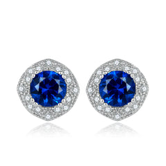 925 Silver Blue Zirconia Flower Studs