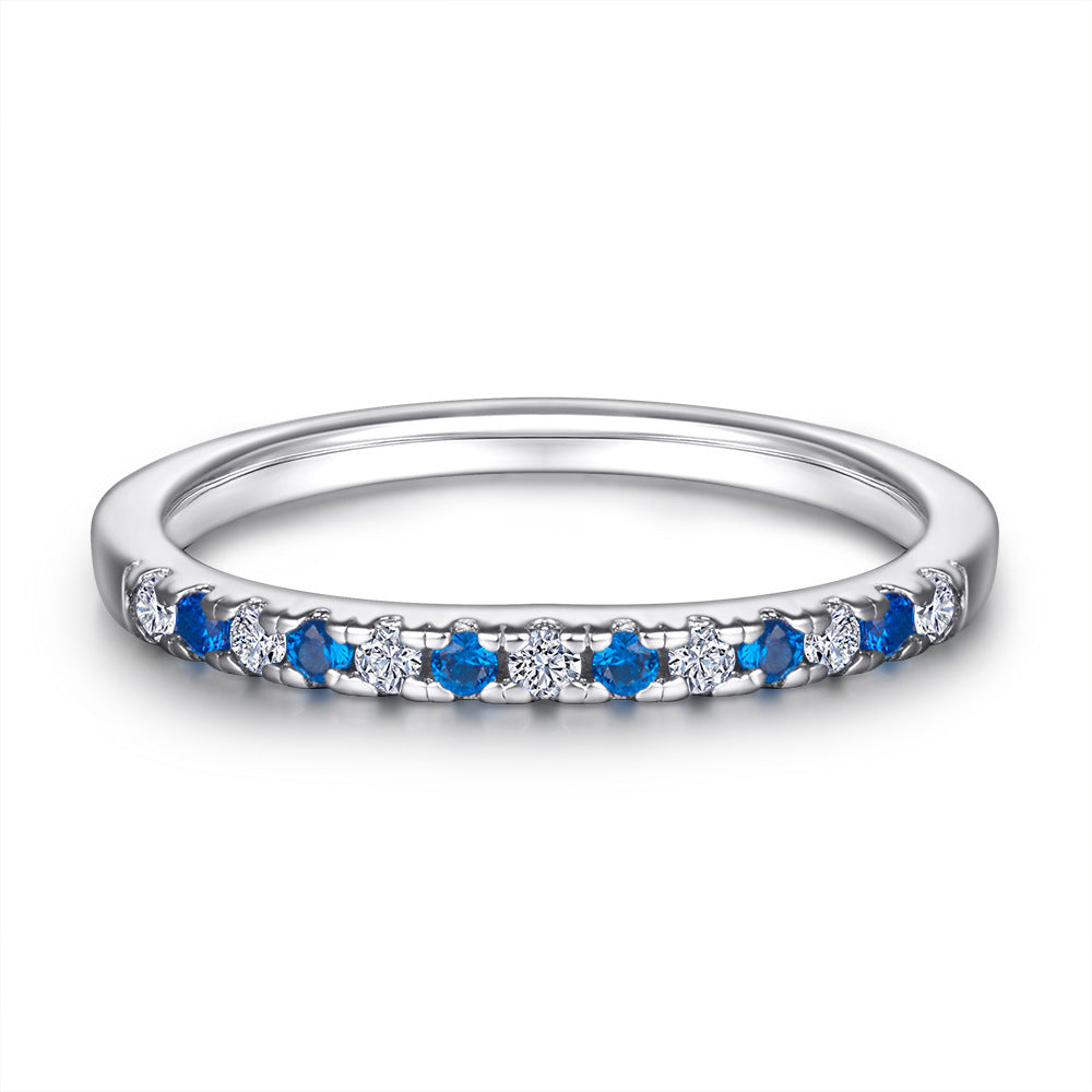925 Silver Half Pavé Blue CZ Band