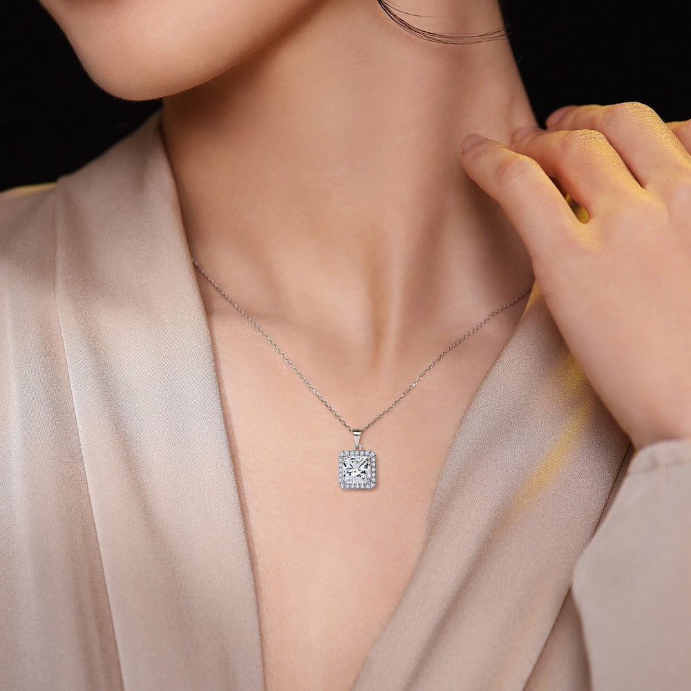 S925 Silver Square Cut Zircon Necklace