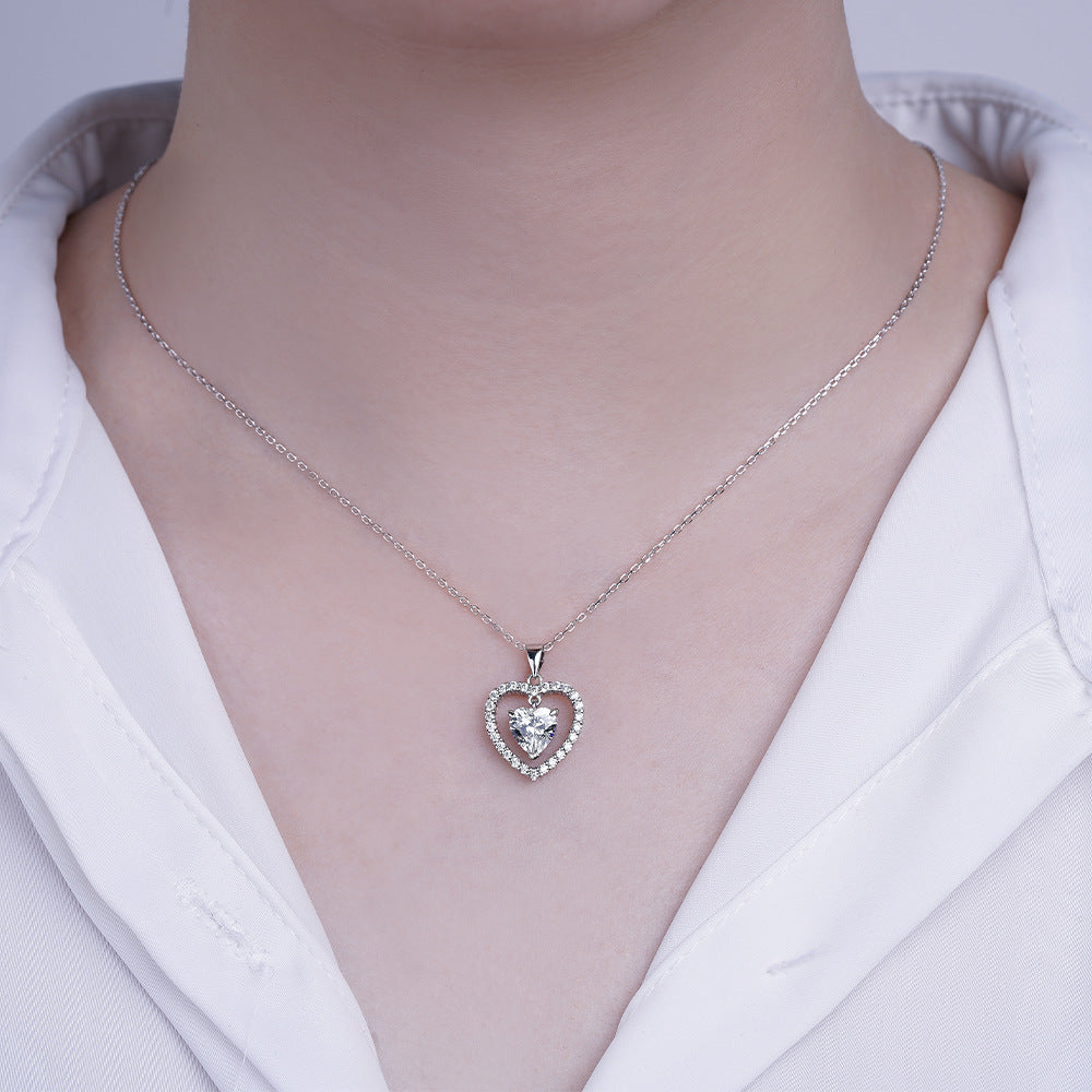925 Silver Heart Ring Heart Necklace Earrings Set
