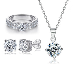 925 Silver Diamond Zircon Necklace Double Row Ring Earrings