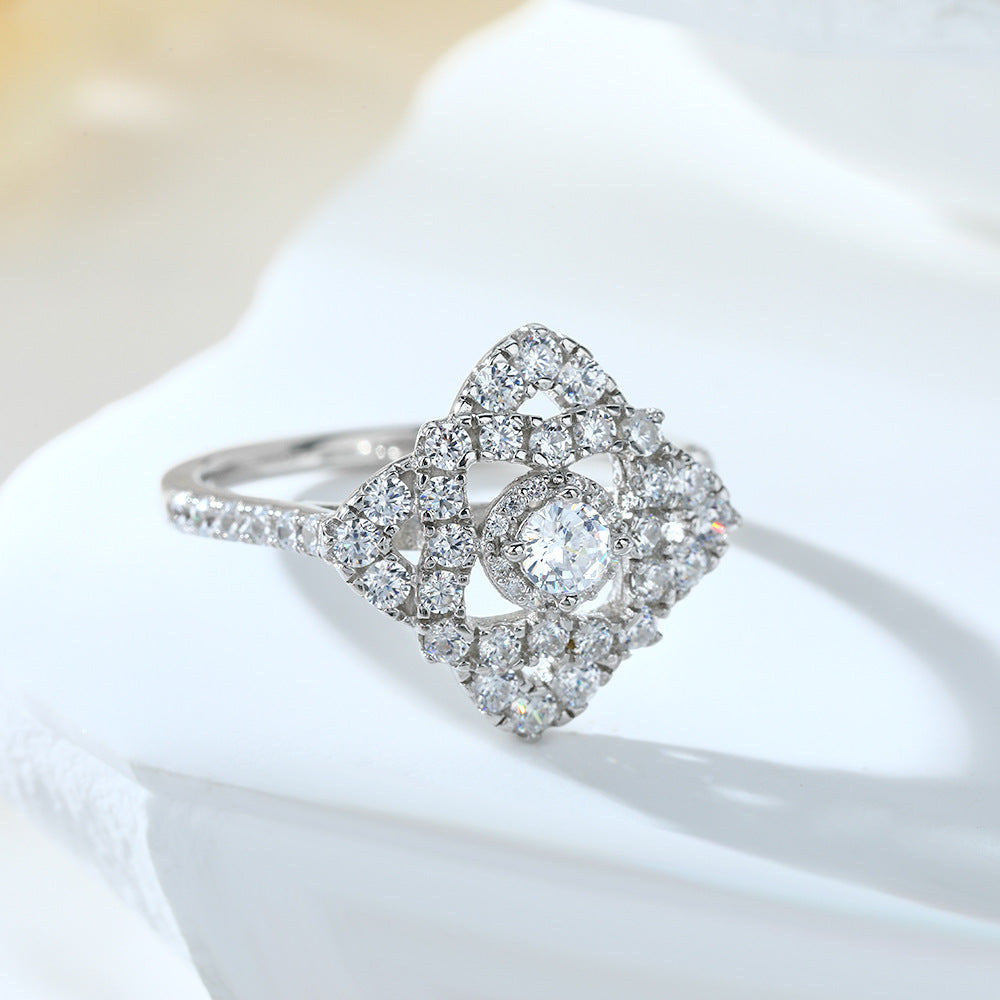 925 Silver Clover Ring Square Earrings Diamond Necklace