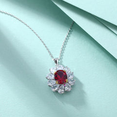 S925 Silver Red Zircon Flower Necklace
