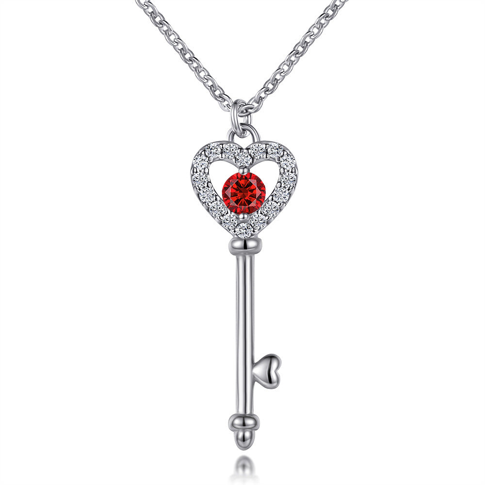 S925 Silver Birthstone Key Necklace
