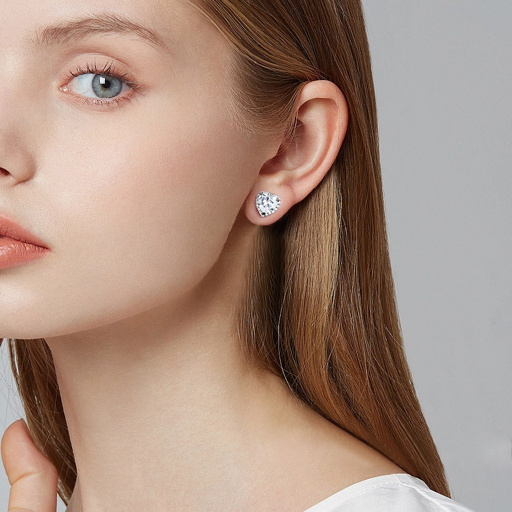 Gemstone Heart S925 Silver Stud Earrings
