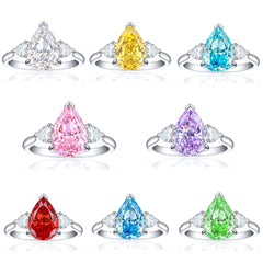 925 Silver 4ct Teardrop Flame Ice Ring