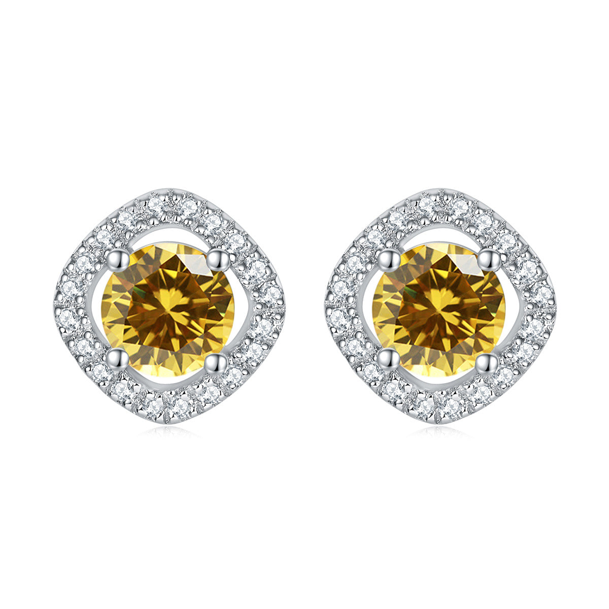 925 Silver Square Halo Earrings