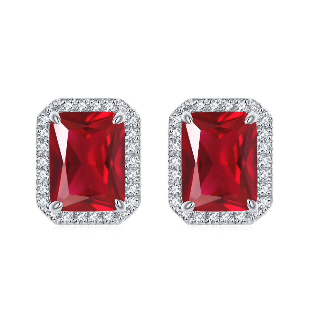 925 Silver Rectangle Halo Studs