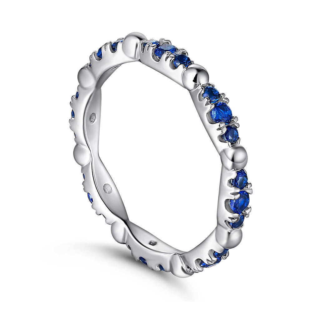 925 Silver Blue CZ Pavé Band Ring