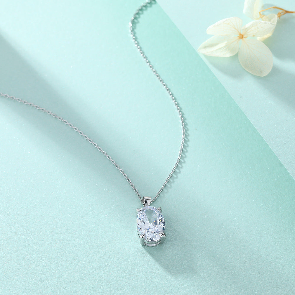 S925 Silver Oval Zircon Pendant Necklace