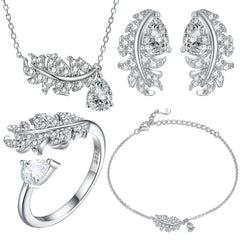 925 Silver Leaf Ring Earrings Necklace Bracelet