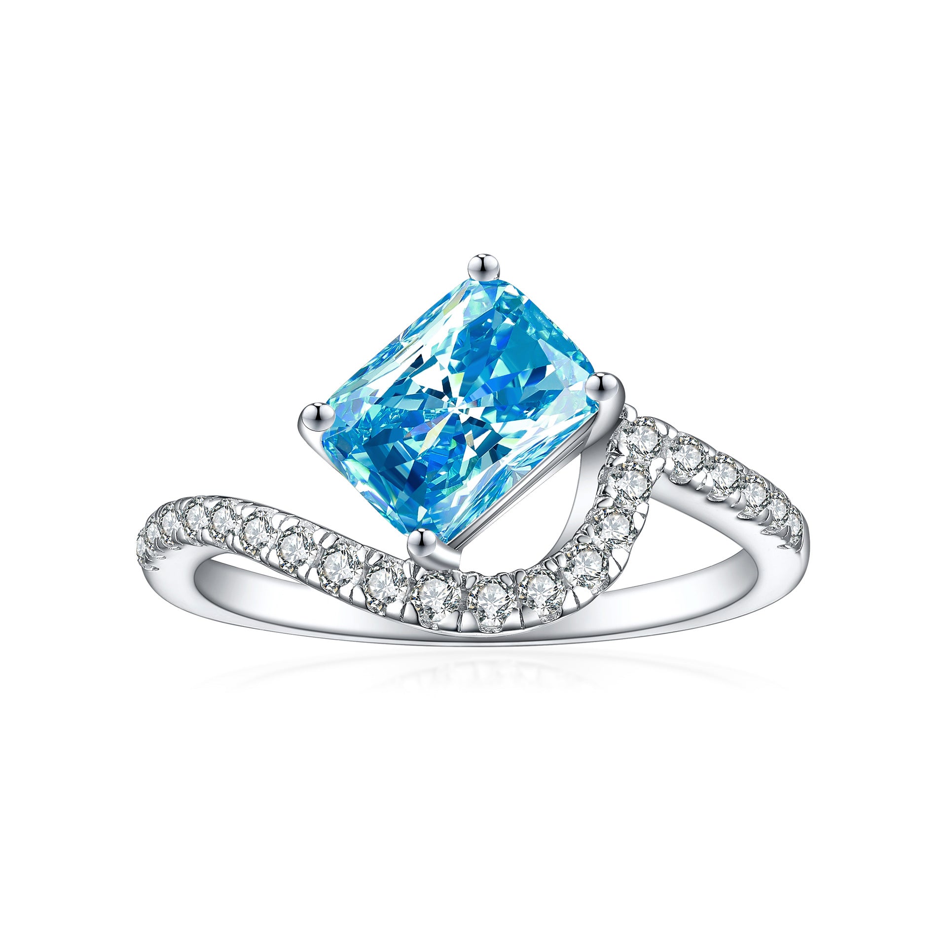 925 Silver 1.5ct Square Flame Ice Ring