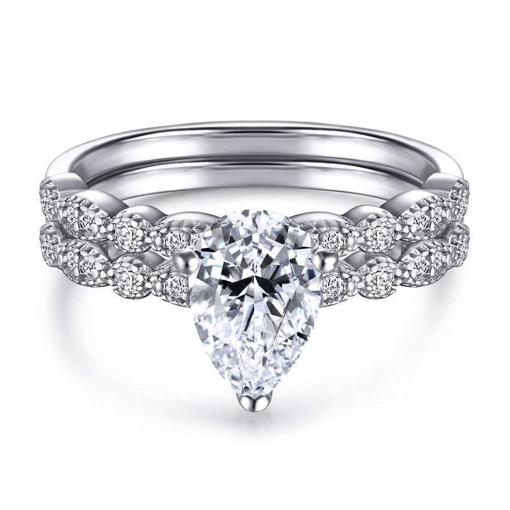 925 Silver Row Ring Set Zircon Earrings Pear Necklace