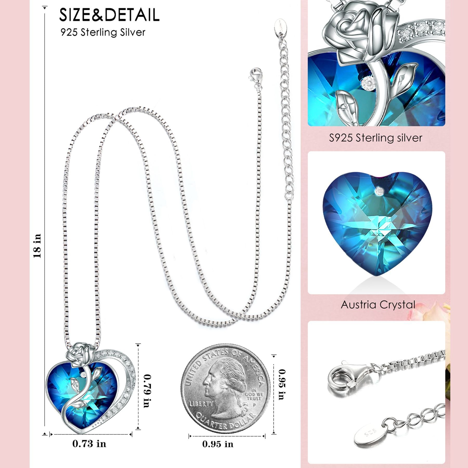 S925 Silver Rose Ruby Heart Necklace