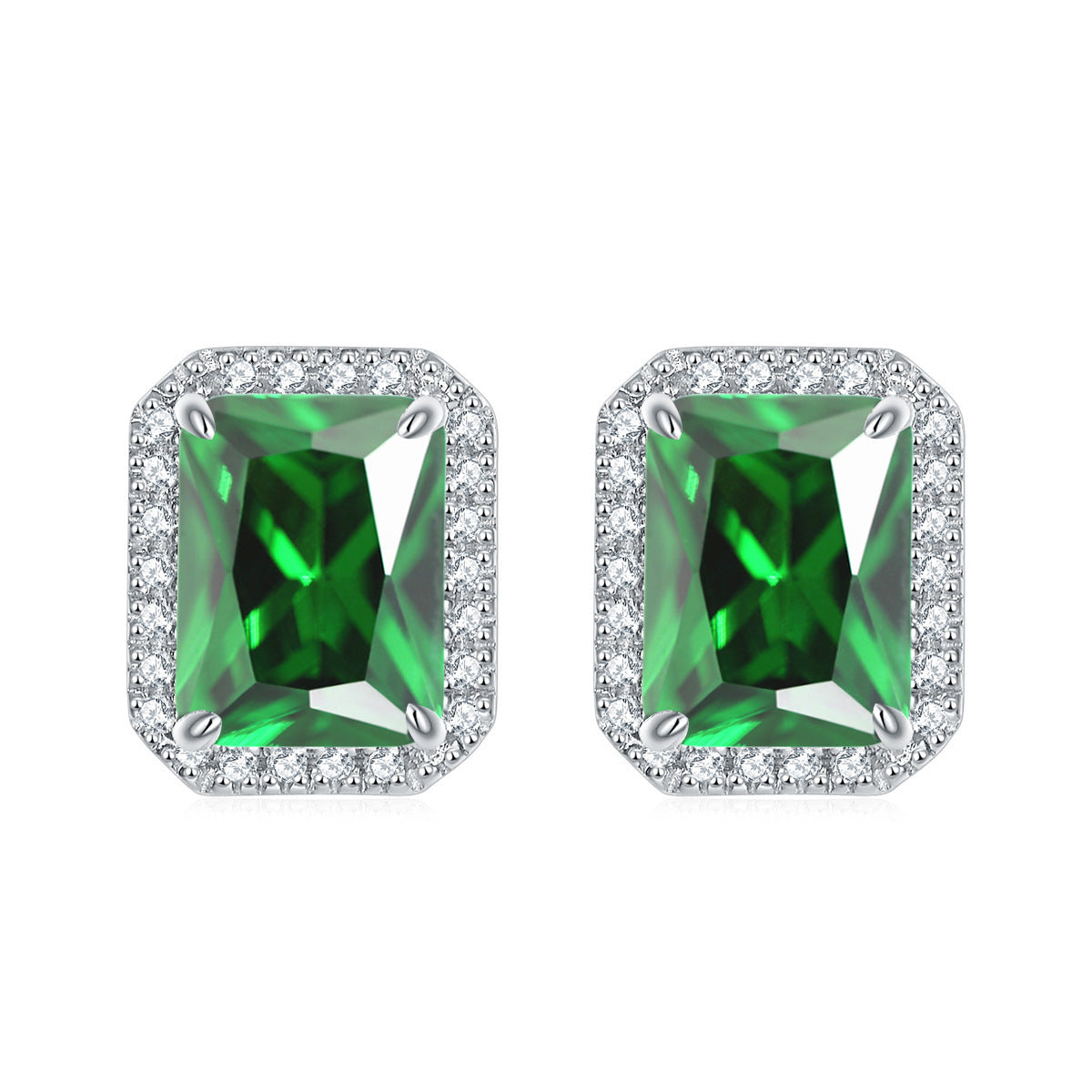 925 Silver Rectangle Halo Studs