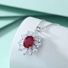 S925 Silver Red Zircon Flower Necklace