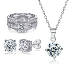 925 Silver Row Ring Set Zircon Ring Diamond Necklace Earrings