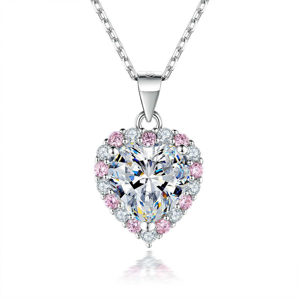 S925 Silver Pink Zircon Heart Necklace