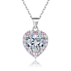 S925 Silver Pink Zircon Heart Necklace
