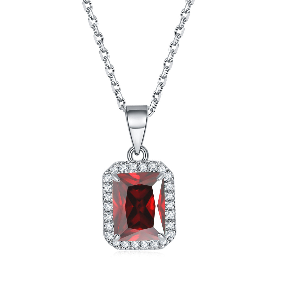 S925 Silver Rectangular Zircon Necklace